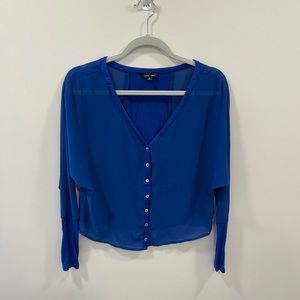 Naked zebra blue chiffon and sheer button down blouse.